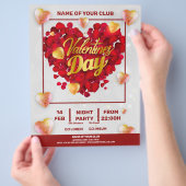 Valentijnse 3D Golden & Red Hearts Square Party Flyer (Hand)