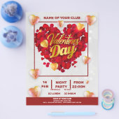 Valentijnse 3D Golden & Red Hearts Square Party Flyer (Enkel)