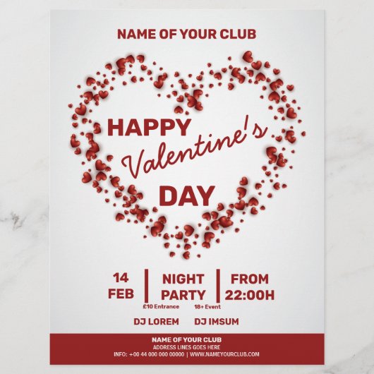 Valentijnse 3D Red Hearts Big Heart Party Flyer (Voorkant)