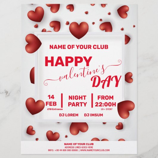 Valentijnse 3D Red Hearts Party Flyer (Voorkant)