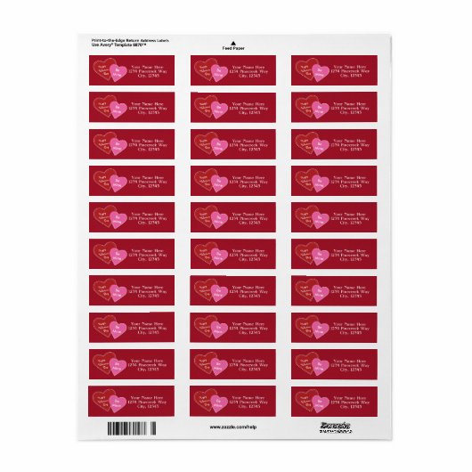 Valentijnse Adresetiketten Harten Rode & Roze part Etiket (Full Sheet)