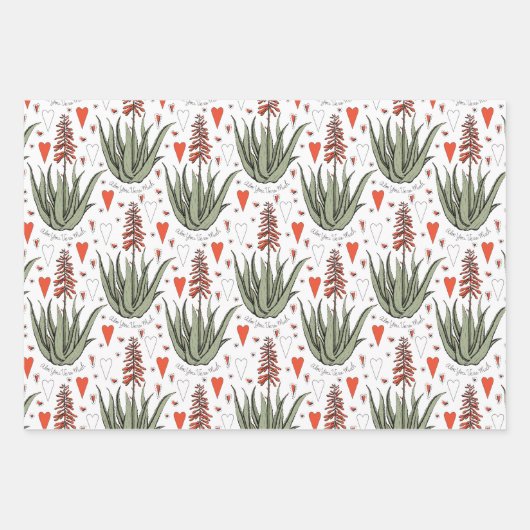 Valentijnse Aloë Planten Succulents Stripes Harten Inpakpapier Vel (Voorkant)