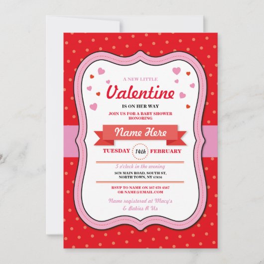 Valentijnse Baby shower Meisjes Rode Roze Harten Kaart (Voorkant)