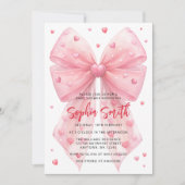 Valentijnse Baby shower Pink Bow Hearts Kaart (Voorkant)