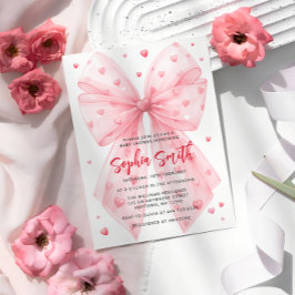 Valentijnse Baby shower Pink Bow Hearts Kaart