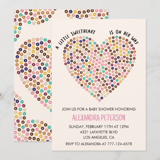Valentijnse baby shower uitnodiging donut hart (Voorkant / Achterkant)