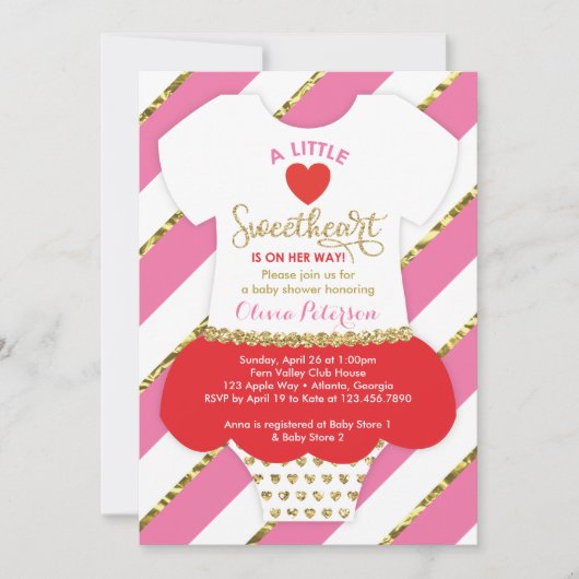 Valentijnse Baby shower uitnodiging, faux glitter Kaart (Voorkant)