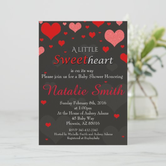 Valentijnse Baby shower Uitnodiging, lieverd Kaart (Staand voorkant)