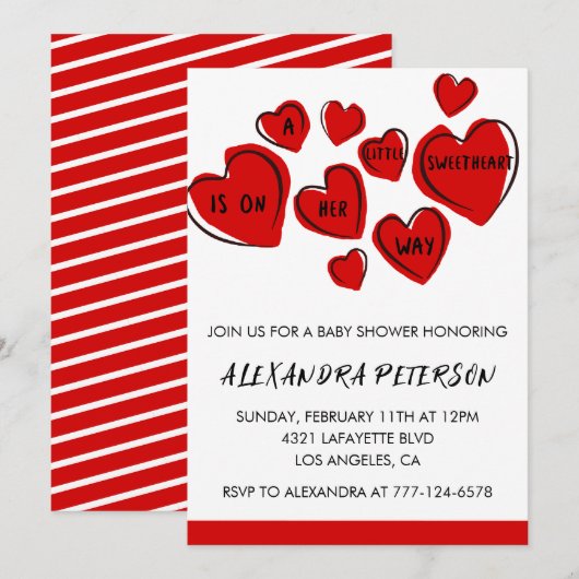 Valentijnse baby showers uitnodiging rood lief har (Voorkant / Achterkant)