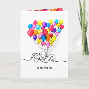 Valentijnse BALLON LOVE hangt in de lucht   Hart Feestdagen Kaart
