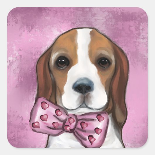 VALENTIJNSE BEAGLE VIERKANTE STICKER (Voorkant)