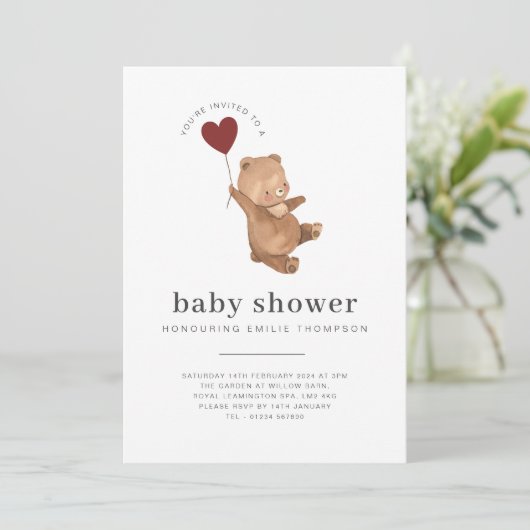 Valentijnse Beer Baby shower Uitnodiging (Staand voorkant)