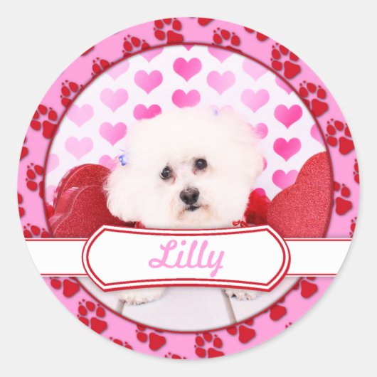 Valentijnse  - Bichon Frise - Lilly Ronde Sticker (Voorkant)
