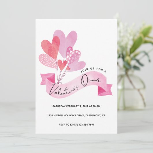 Valentijnse binnenuitnodiging met hartballonnen save the date (Staand voorkant)