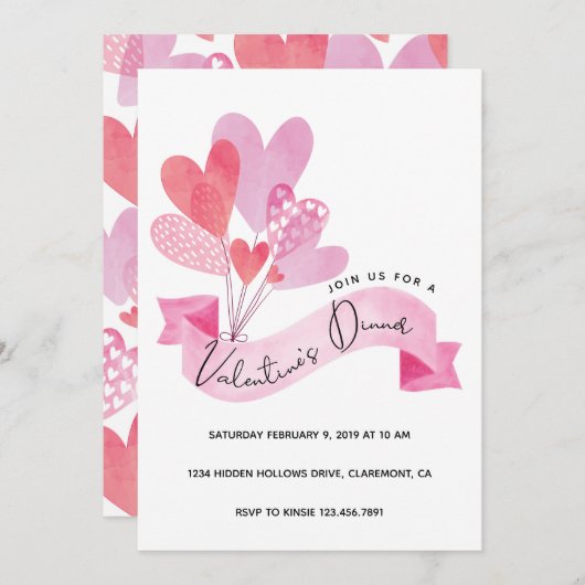 Valentijnse binnenuitnodiging met hartballonnen save the date (Voorkant / Achterkant)