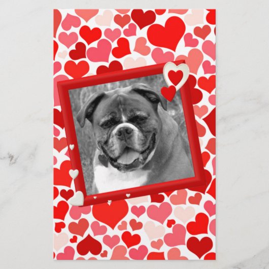 Valentijnse  Boxer Dog Hearts Briefpapier (Voorkant)