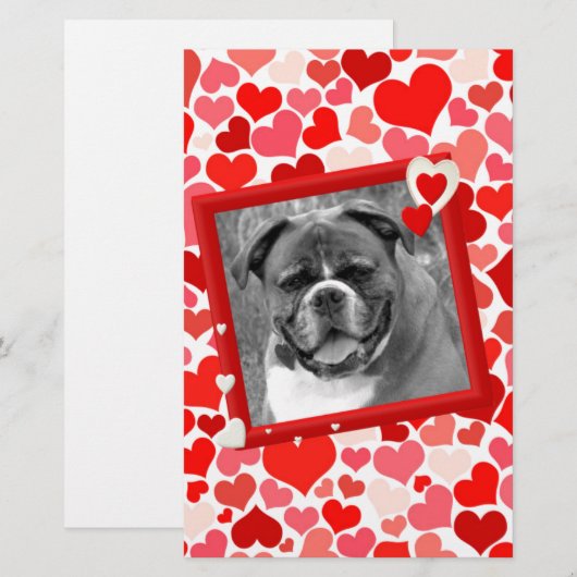 Valentijnse  Boxer Dog Hearts Briefpapier (Voorkant / Achterkant)
