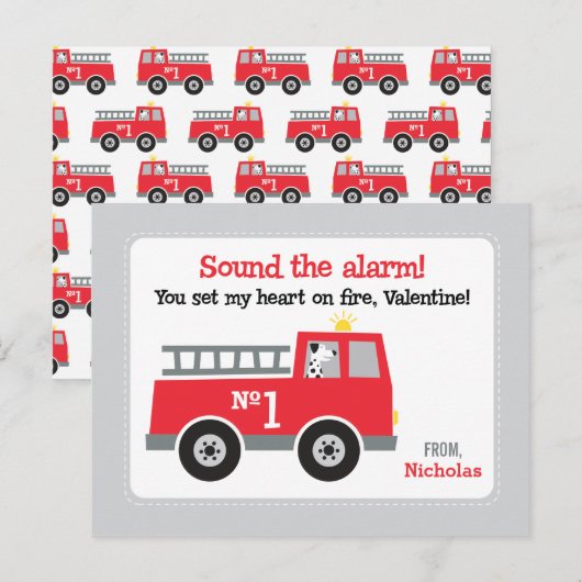 Valentijnse brandweerwagens feestdagenkaart (Voorkant / Achterkant)
