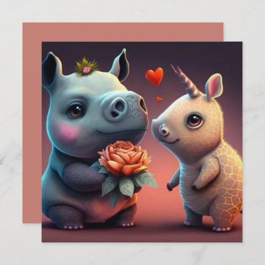 Valentijnse cartoon hippo (Voorkant / Achterkant)