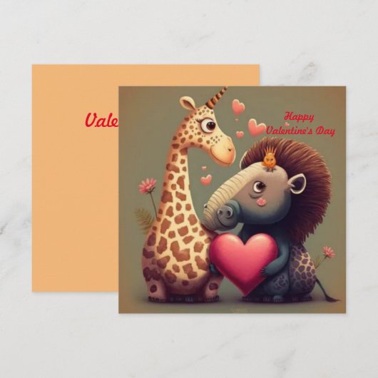 Valentijnse cartoon hippo (Voorkant / Achterkant)