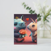Valentijnse cartoon hippo briefkaart (Staand voorkant)