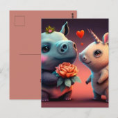 Valentijnse cartoon hippo briefkaart (Voorkant / Achterkant)
