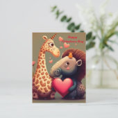 Valentijnse cartoon hippo briefkaart (Staand voorkant)