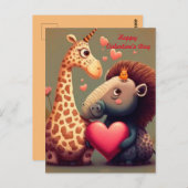 Valentijnse cartoon hippo briefkaart (Voorkant / Achterkant)