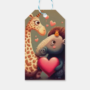 Valentijnse cartoon hippo cadeaulabel