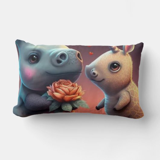 Valentijnse cartoon hippo kussen (Voorkant)