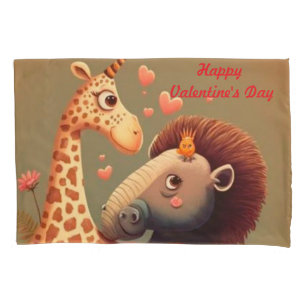 Valentijnse cartoon hippo kussensloop