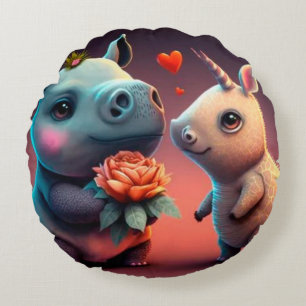Valentijnse cartoon hippo rond kussen