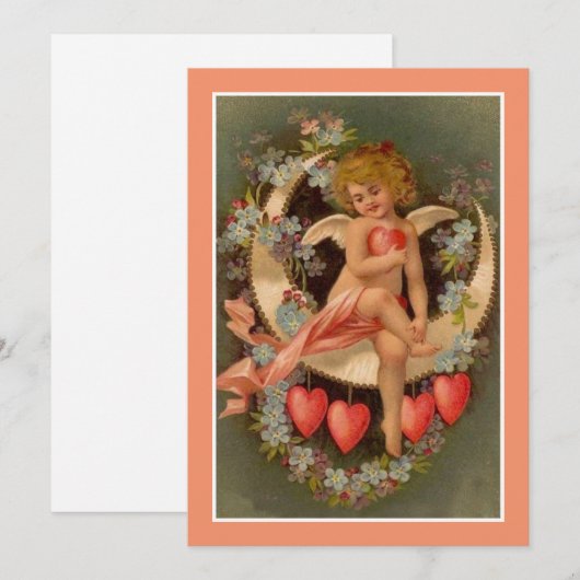 Valentijnse Cherub op Moon Feestdagenkaart (Voorkant / Achterkant)