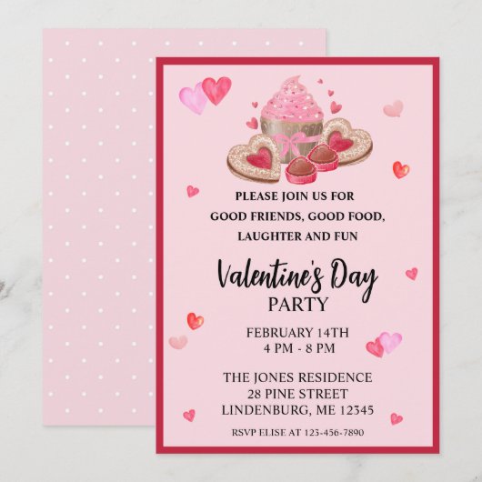 Valentijnse Cupcakes, koekjes en Sweets Party Kaart (Voorkant / Achterkant)