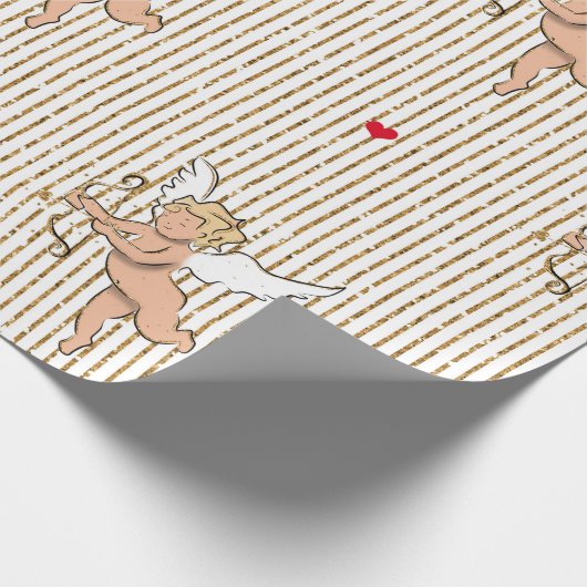 Valentijnse cupid angel in wit en goud cadeaupapier (Hoek)