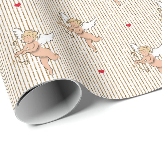 Valentijnse cupid-engel in wit en goudklein cadeaupapier (Rol Hoek)