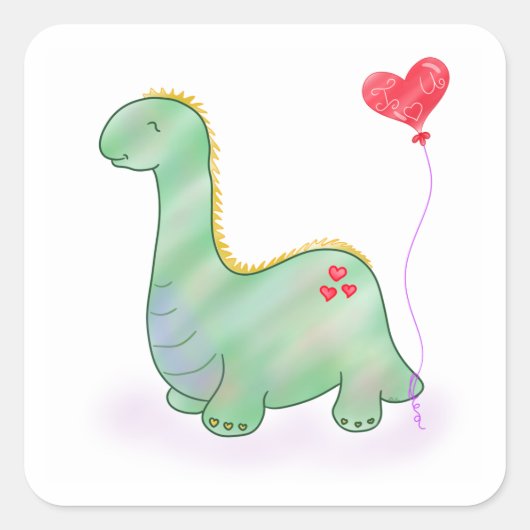 Valentijnse dinosaurus Ik hou van je hartballon| S Vierkante Sticker (Voorkant)