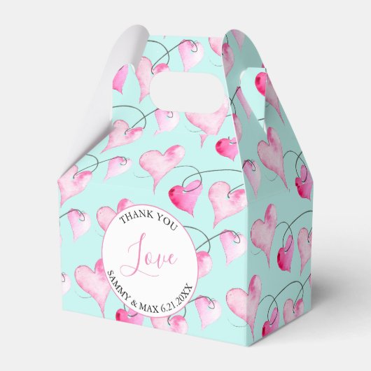 Valentijnse Doos Roze Harten Turkoois Blauw Bedankdoosjes (Voorkant Zijde)