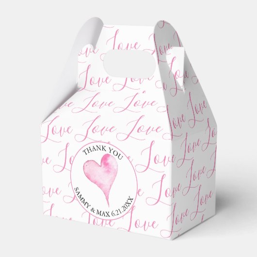 Valentijnse doos roze liefde typografie patroon bedankdoosjes (Voorkant Zijde)