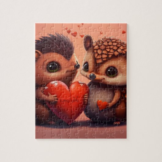 Valentijnse egelvormige cartoon puzzel (Verticaal)