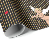 Valentijnse engelengel op zwarte glitterstrepen_gr cadeaupapier (Rol Hoek)