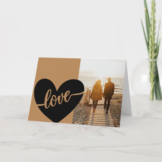 Valentijnse foto van Love Script Heart Gold Black Kaart (Voorkant)