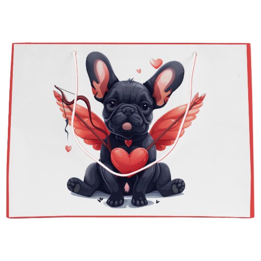 Valentijnse Franse Bulldog Cupid Groot Cadeauzakje (Voorkant)
