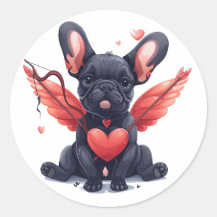 Valentijnse Franse Bulldog Cupid Ronde Sticker