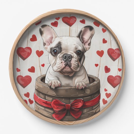 Valentijnse Franse Bulldog Papieren Bordje (Voorkant)