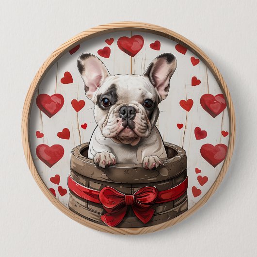 Valentijnse Franse Bulldog Ronde Button 4,0 Cm (Voorkant)