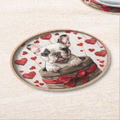 Valentijnse Franse Bulldog Ronde Kartonnen Onderzetter (Gebogen)