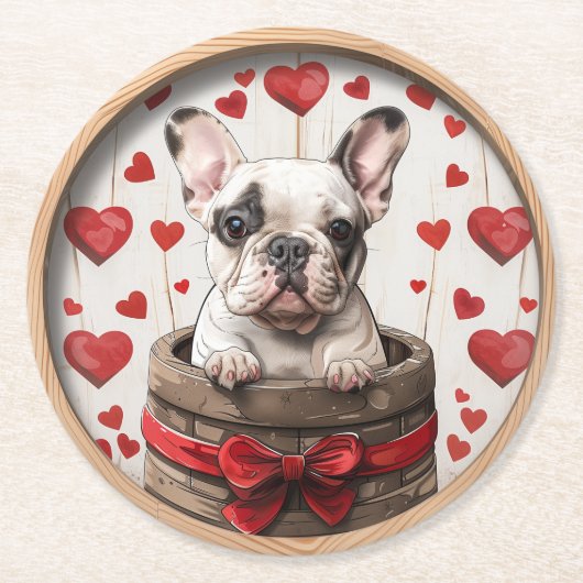 Valentijnse Franse Bulldog Ronde Kartonnen Onderzetter (Voorkant)