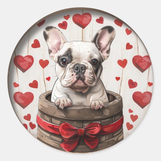 Valentijnse Franse Bulldog Ronde Sticker (Voorkant)