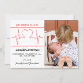 Valentijnse geboorte aankondiging hartslag rood w (Voorkant)